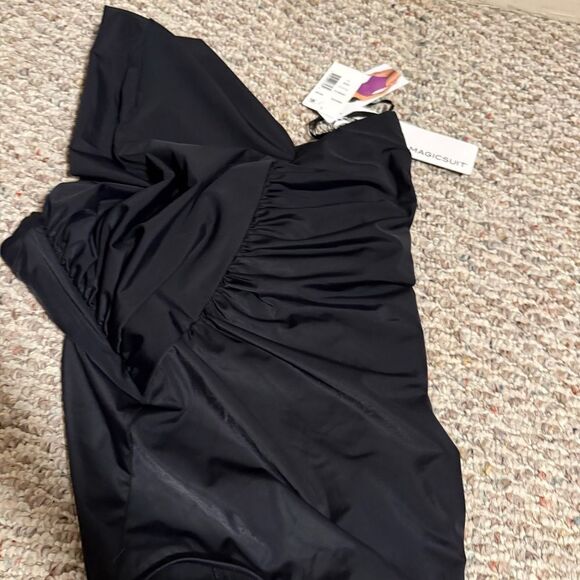 NWT Miraclesuit Magicsuit Goddess Trimming One Shoulder One Piece Black- Size 10 - Picture 5 of 9